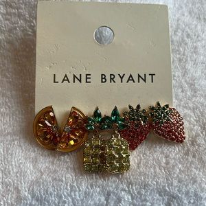 Lane Bryant new fruit earrings Oranges Pineapples strawberries gold tone